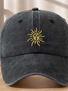 Charcoal Sun Embroidered Baseball Cap - Yellow Sun Design